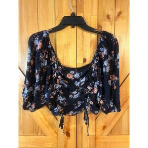 Live To Be Spoiled Peasant Crop Top Blouse Smocked Back Size Medium (5638)